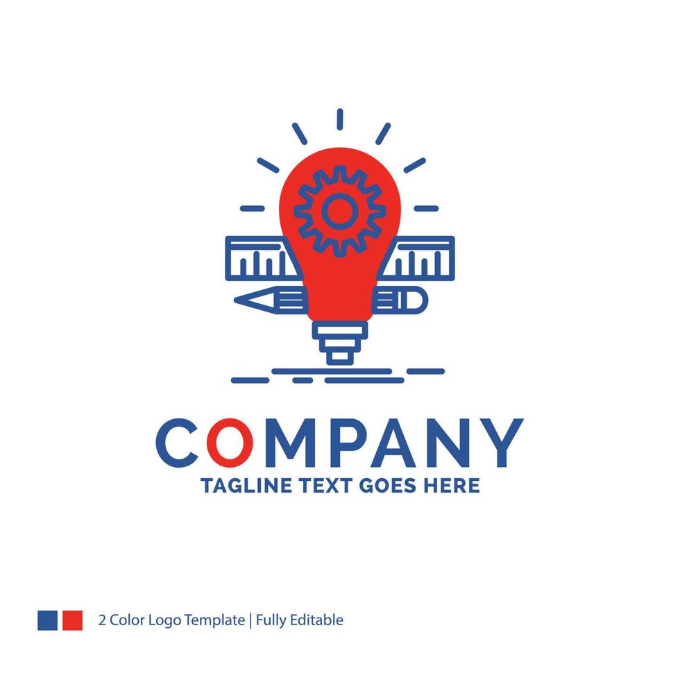 Company Name Logo Design For Development. idea. bulb. pencil. scale. Blue and red Brand Name Design with place for Tagline. Abstract Creative Logo template for Small and Large Business. vector