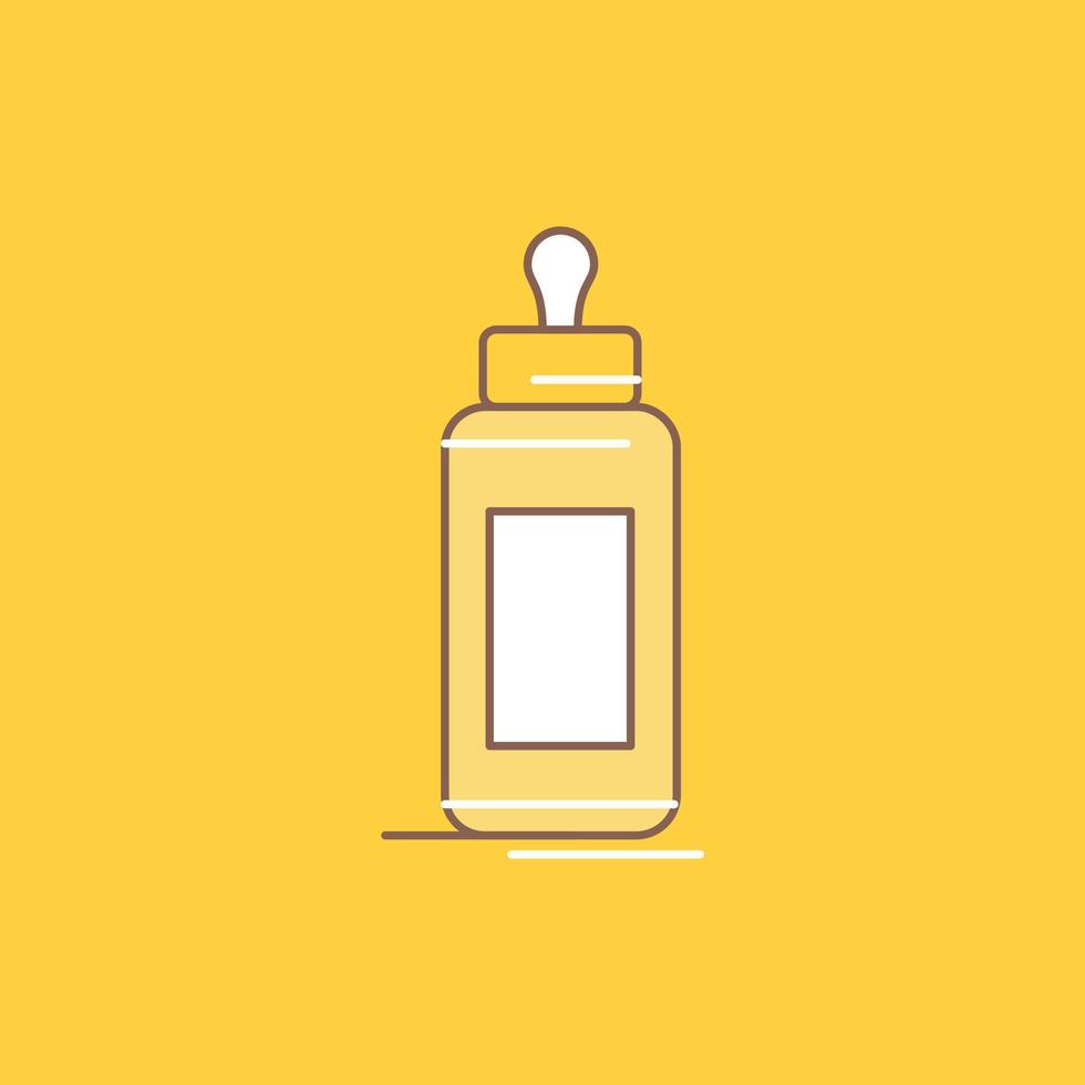 feeder. bottle. child. baby. milk Flat Line Filled Icon. Beautiful Logo button over yellow background for UI and UX. website or mobile application vector