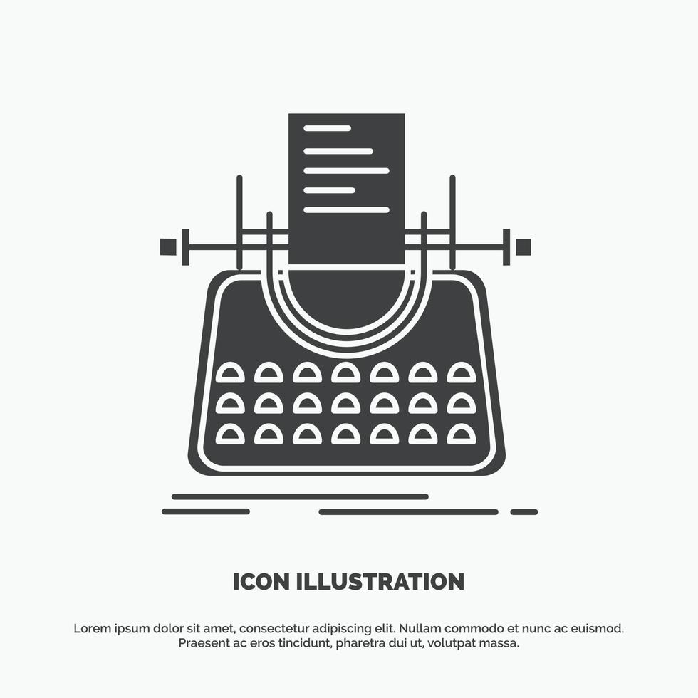 Article. blog. story. typewriter. writer Icon. glyph vector gray symbol for UI and UX. website or mobile application
