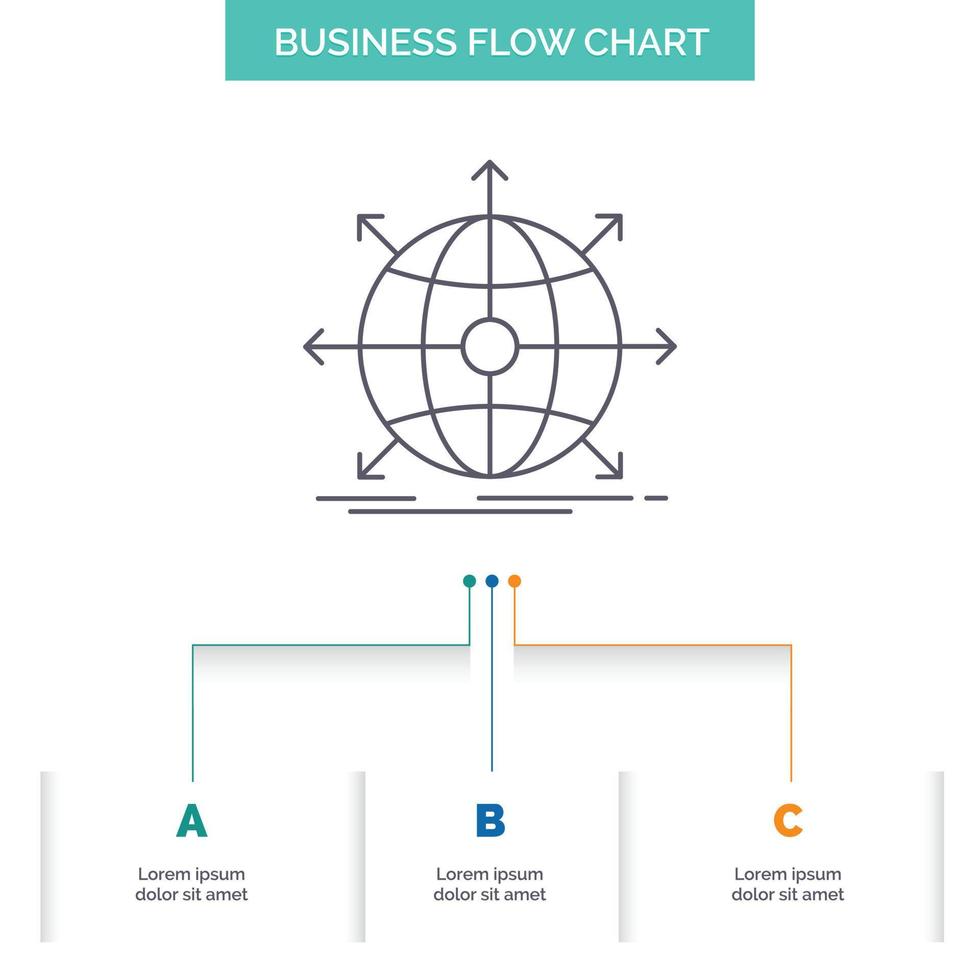 business. global. international. network. web Business Flow Chart Design with 3 Steps. Line Icon For Presentation Background Template Place for text vector