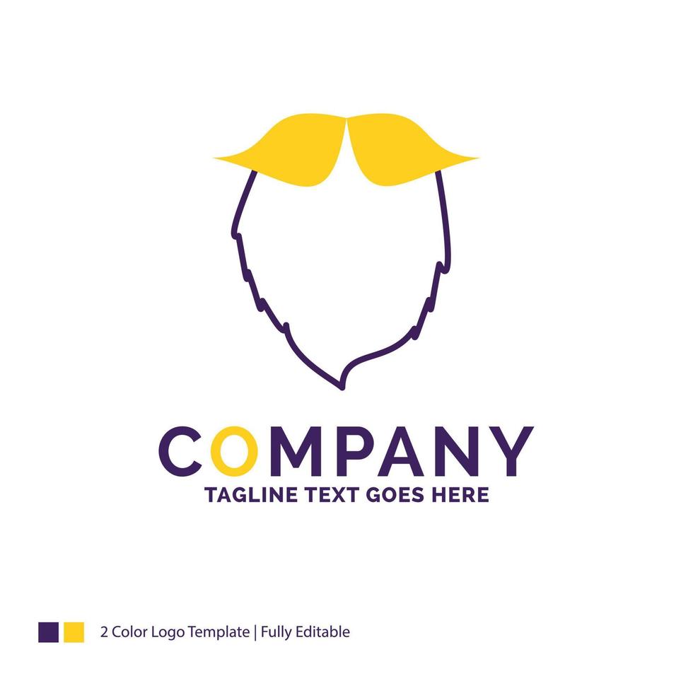 Company Name Logo Design For moustache. Hipster. movember. beared. men. Purple and yellow Brand Name Design with place for Tagline. Creative Logo template for Small and Large Business. vector