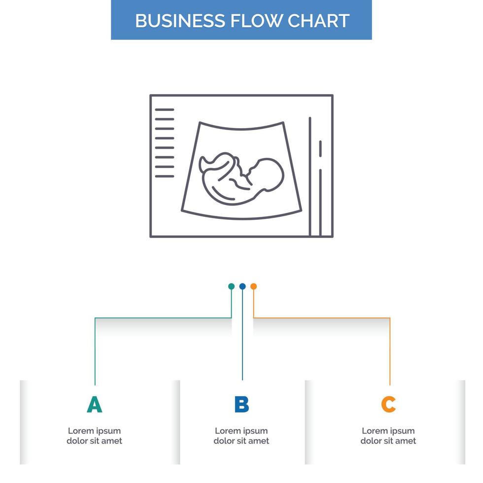 Maternity. pregnancy. sonogram. baby. ultrasound Business Flow Chart Design with 3 Steps. Line Icon For Presentation Background Template Place for text vector