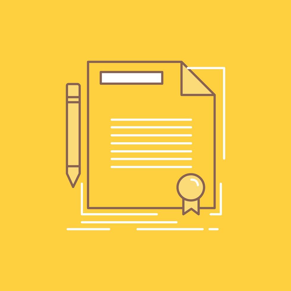 agreement. contract. deal. document. paper Flat Line Filled Icon. Beautiful Logo button over yellow background for UI and UX. website or mobile application vector