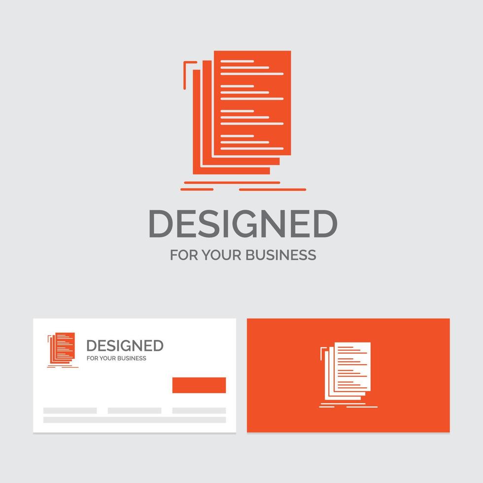 Business logo template for Code. coding. compile. files. list. Orange Visiting Cards with Brand logo template. vector