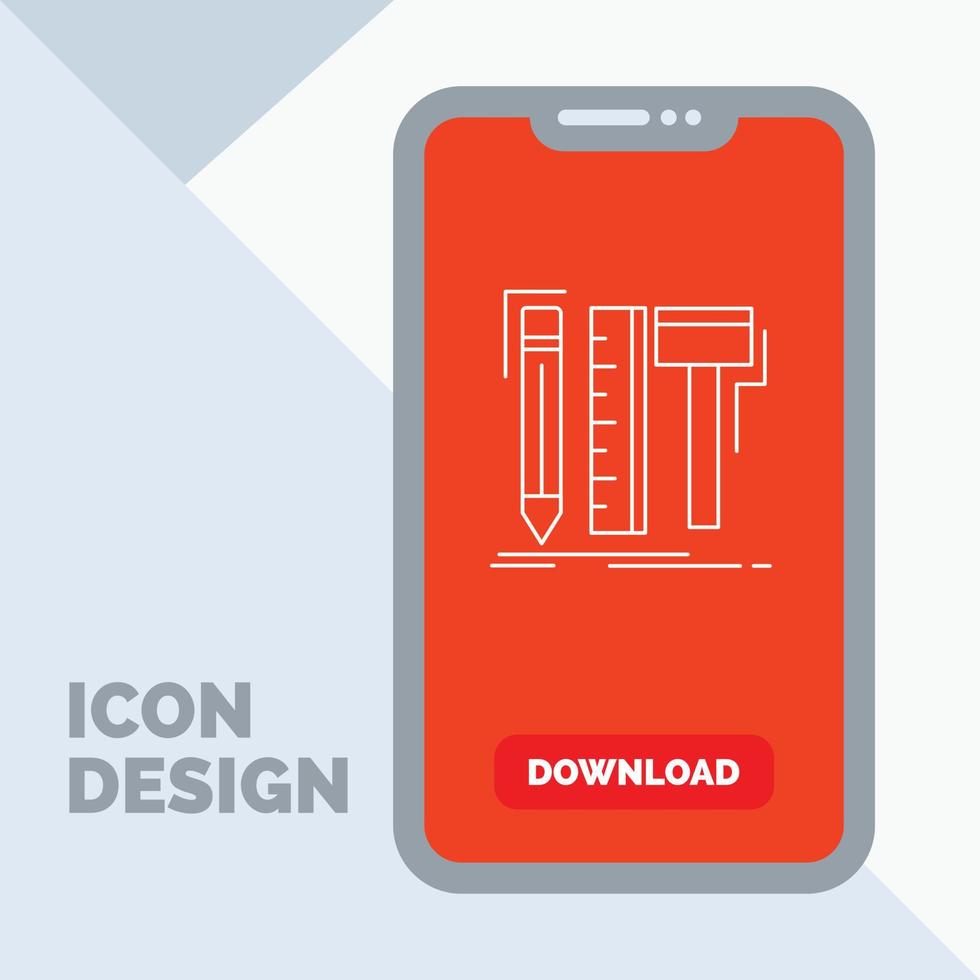 Design. designer. digital. tools. pencil Line Icon in Mobile for Download Page vector