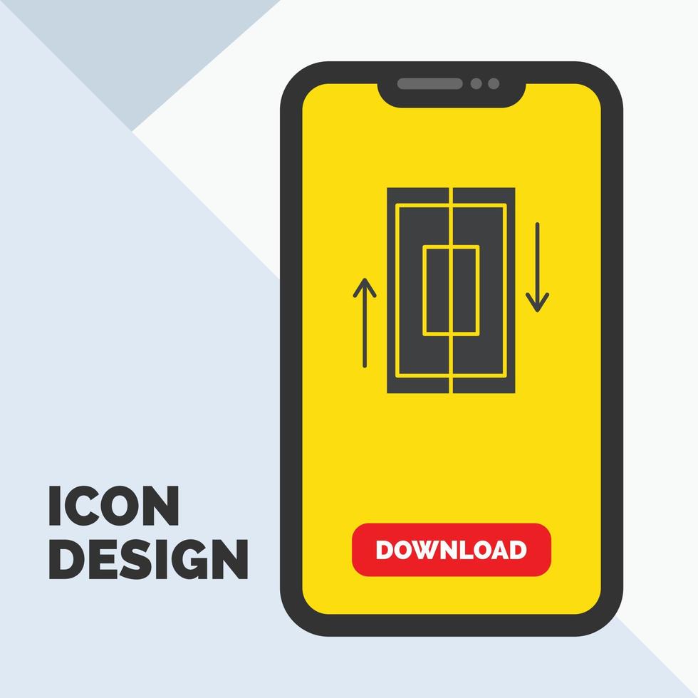 sincronizar sincronización. datos. teléfono. icono de glifo de teléfono inteligente en el móvil para la página de descarga. fondo amarillo vector