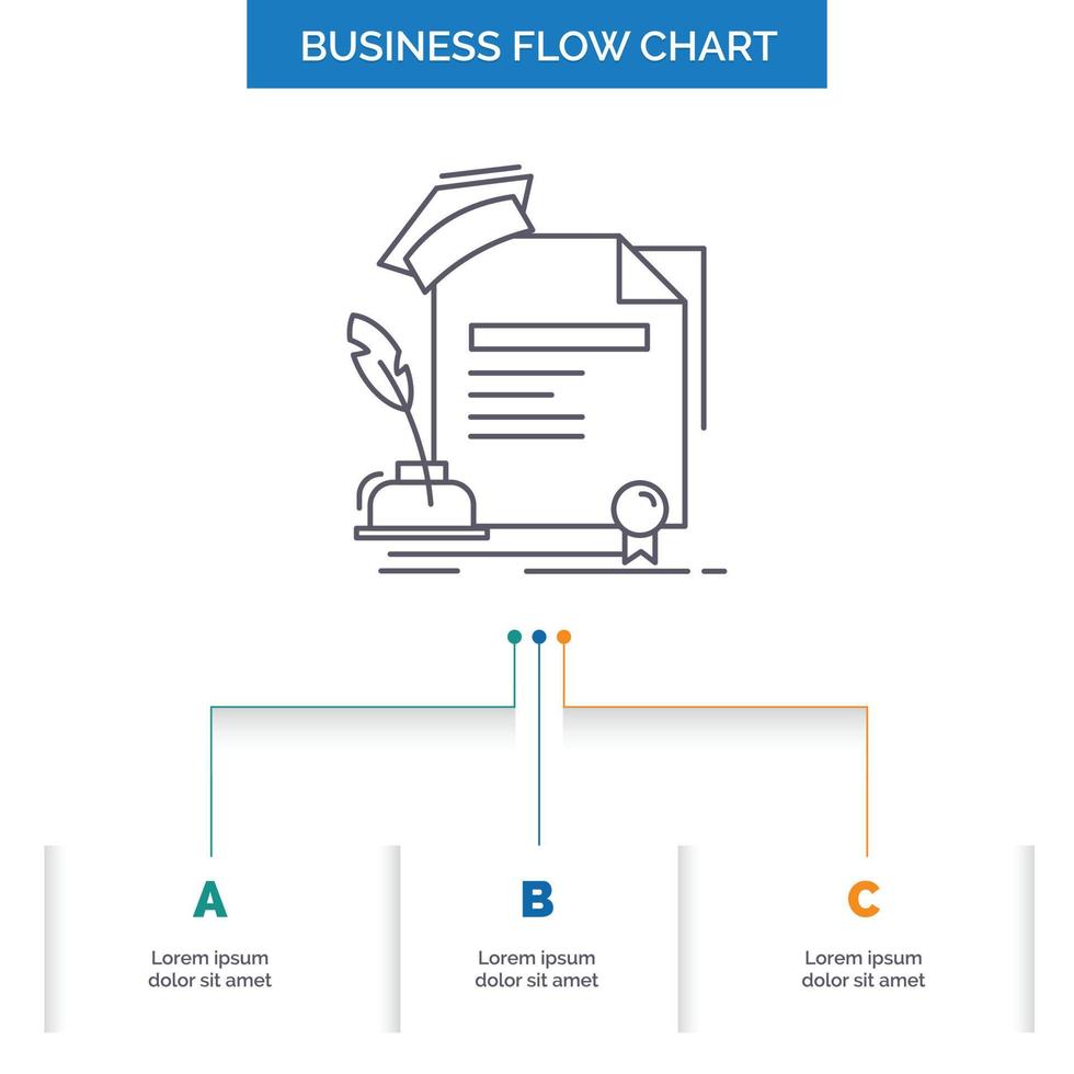 certificate. degree. education. award. agreement Business Flow Chart Design with 3 Steps. Line Icon For Presentation Background Template Place for text vector