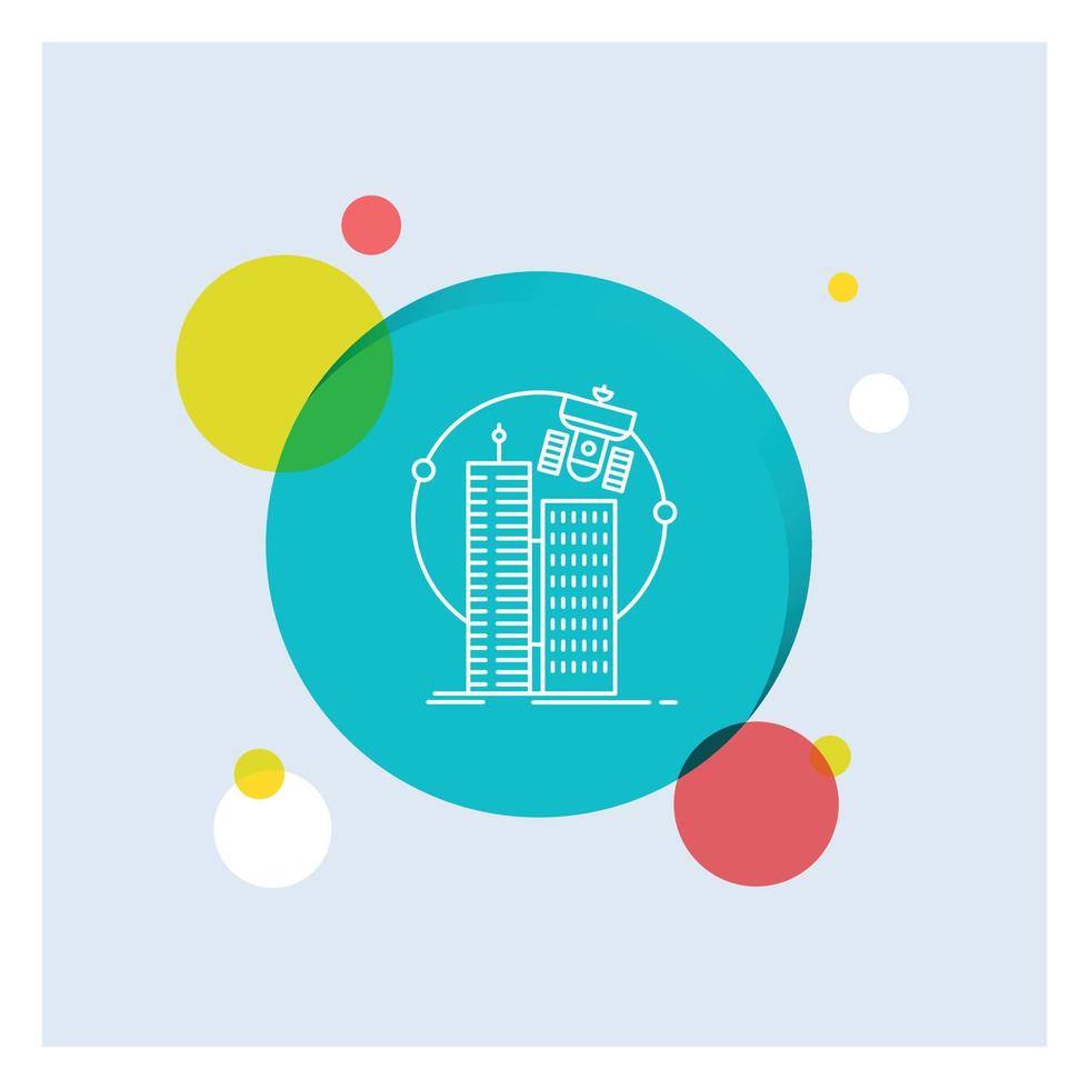 building. smart city. technology. satellite. corporation White Line Icon colorful Circle Background vector