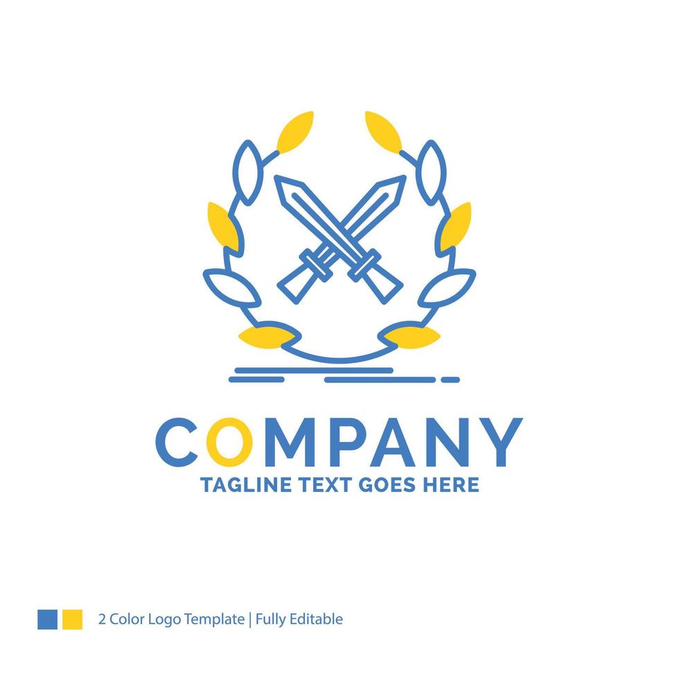 battle. emblem. game. label. swords Blue Yellow Business Logo template. Creative Design Template Place for Tagline. vector