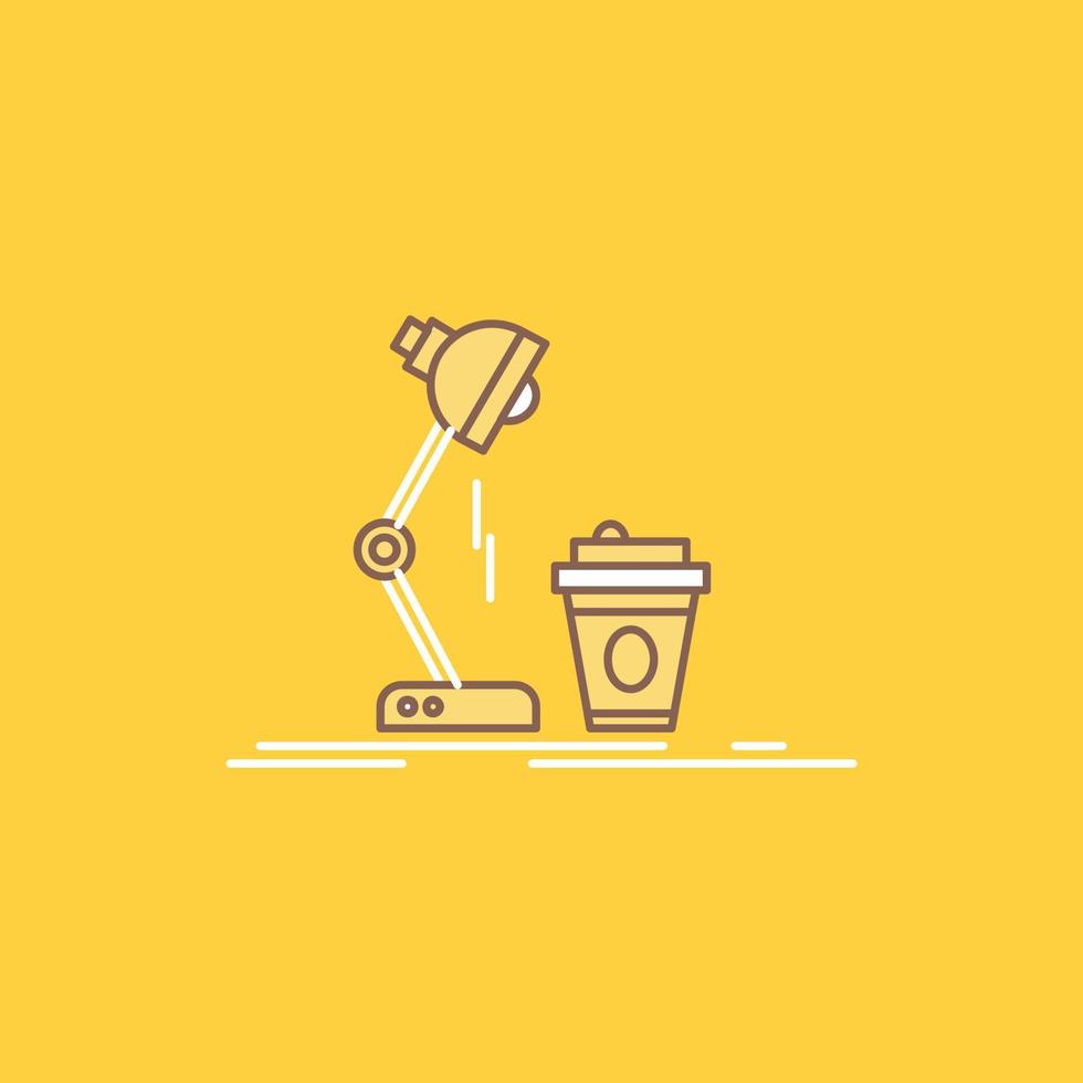 studio. design. coffee. lamp. flash Flat Line Filled Icon. Beautiful Logo button over yellow background for UI and UX. website or mobile application vector