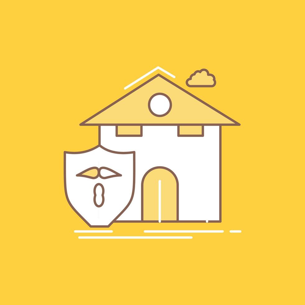 insurance. home. house. casualty. protection Flat Line Filled Icon. Beautiful Logo button over yellow background for UI and UX. website or mobile application vector