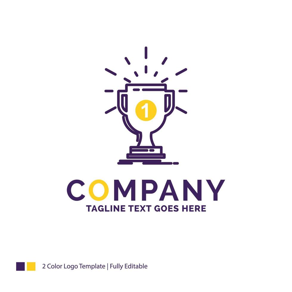 diseño del logotipo del nombre de la empresa para el premio. taza. premio. premio. victoria. diseño de marca púrpura y amarillo con lugar para eslogan. plantilla de logotipo creativo para pequeñas y grandes empresas. vector