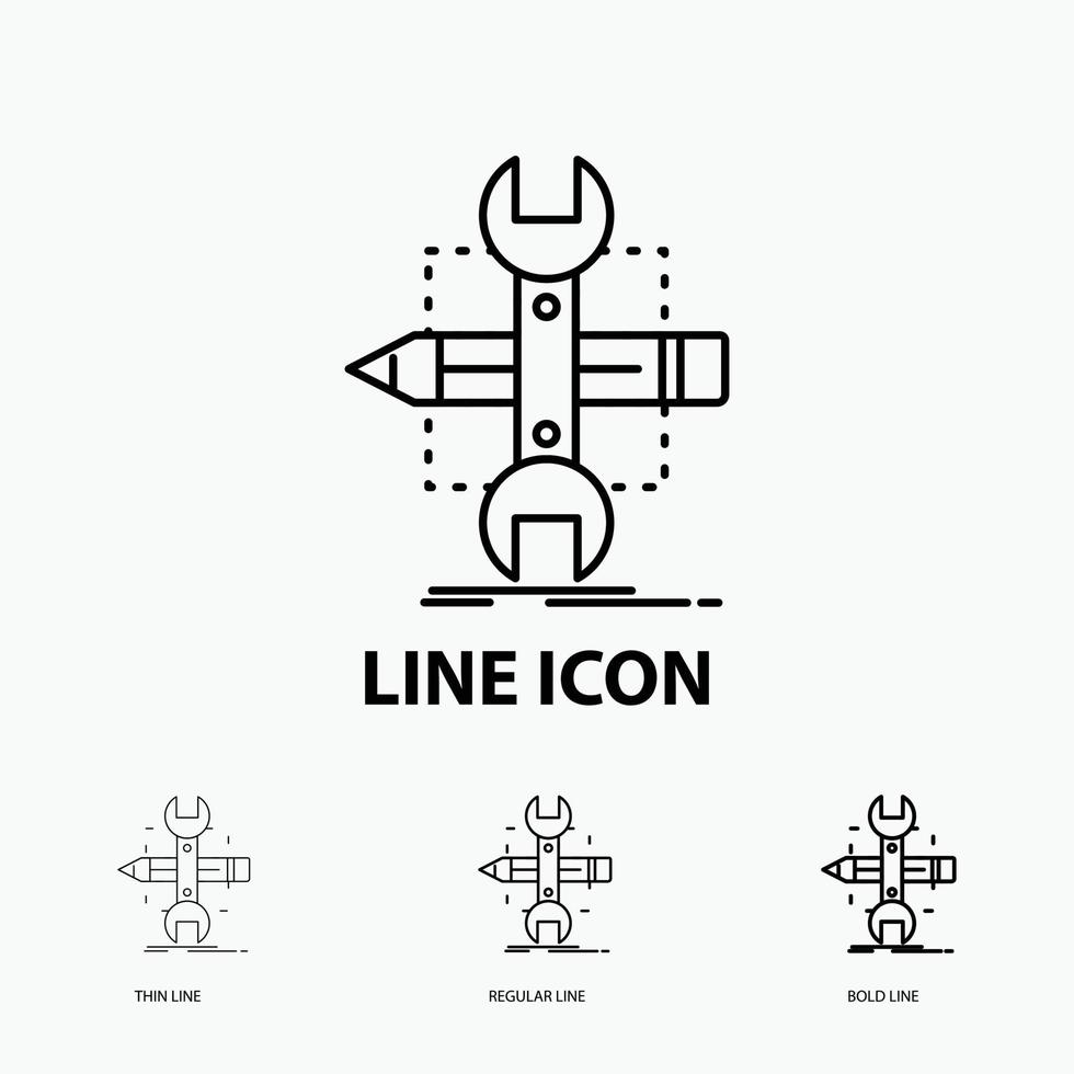 Build. design. develop. sketch. tools Icon in Thin. Regular and Bold Line Style. Vector illustration