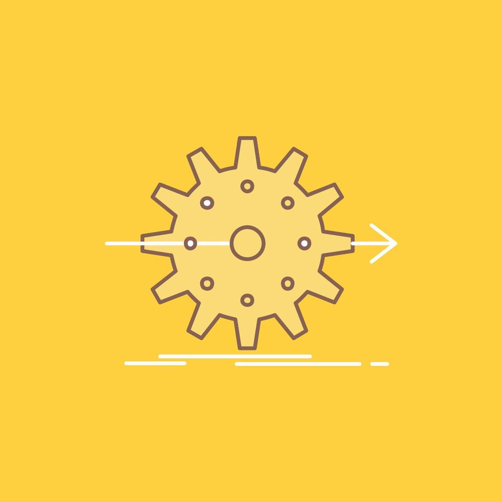 performance. progress. work. setting. gear Flat Line Filled Icon. Beautiful Logo button over yellow background for UI and UX. website or mobile application vector