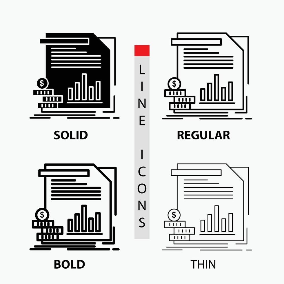 economy. finance. money. information. reports Icon in Thin. Regular. Bold Line and Glyph Style. Vector illustration