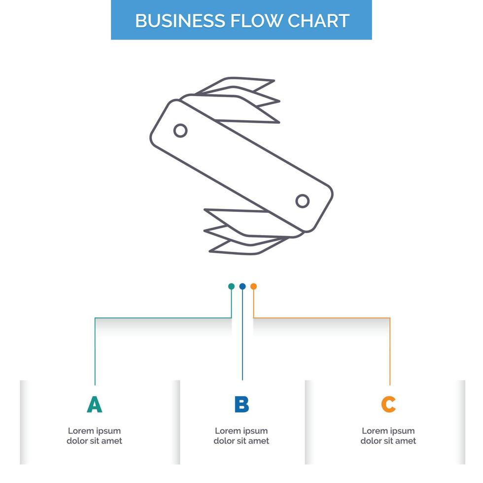 knife. army. camping. swiss. pocket Business Flow Chart Design with 3 Steps. Line Icon For Presentation Background Template Place for text vector