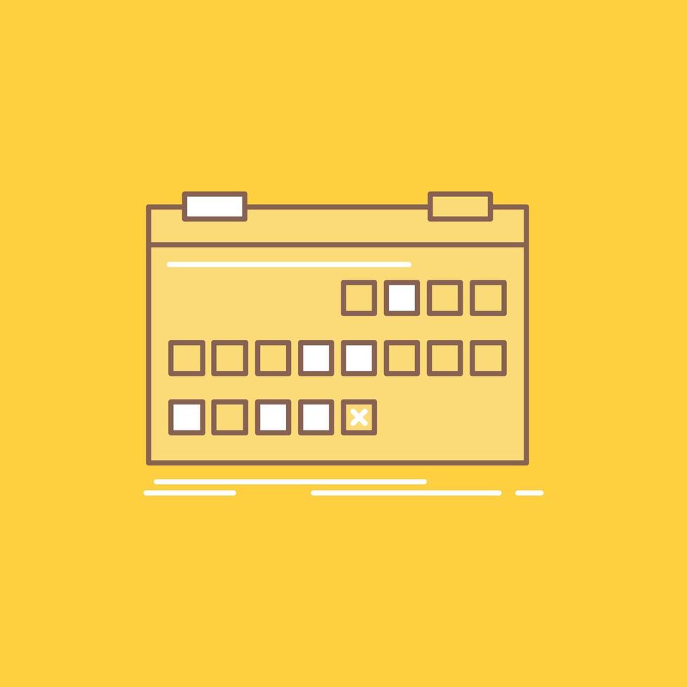 Calendar. date. event. release. schedule Flat Line Filled Icon. Beautiful Logo button over yellow background for UI and UX. website or mobile application vector