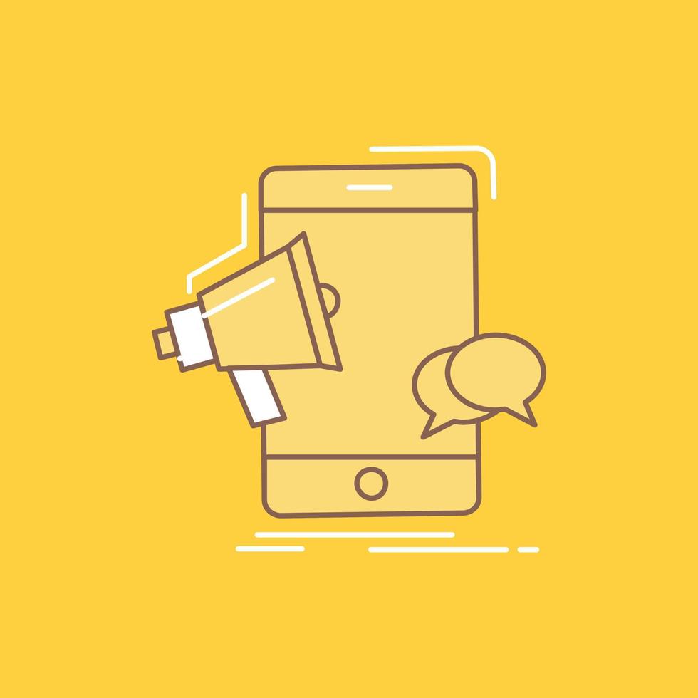 bullhorn. marketing. mobile. megaphone. promotion Flat Line Filled Icon. Beautiful Logo button over yellow background for UI and UX. website or mobile application vector