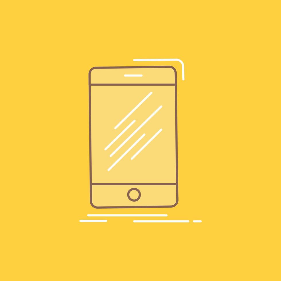 dispositivo. móvil. teléfono. teléfono inteligente icono lleno de línea plana de teléfono. hermoso botón de logotipo sobre fondo amarillo para ui y ux. sitio web o aplicación móvil vector