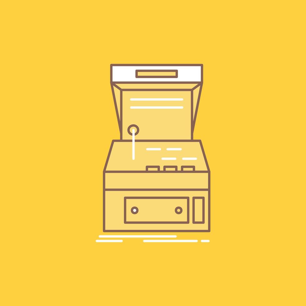 Arcade. console. game. machine. play Flat Line Filled Icon. Beautiful Logo button over yellow background for UI and UX. website or mobile application vector