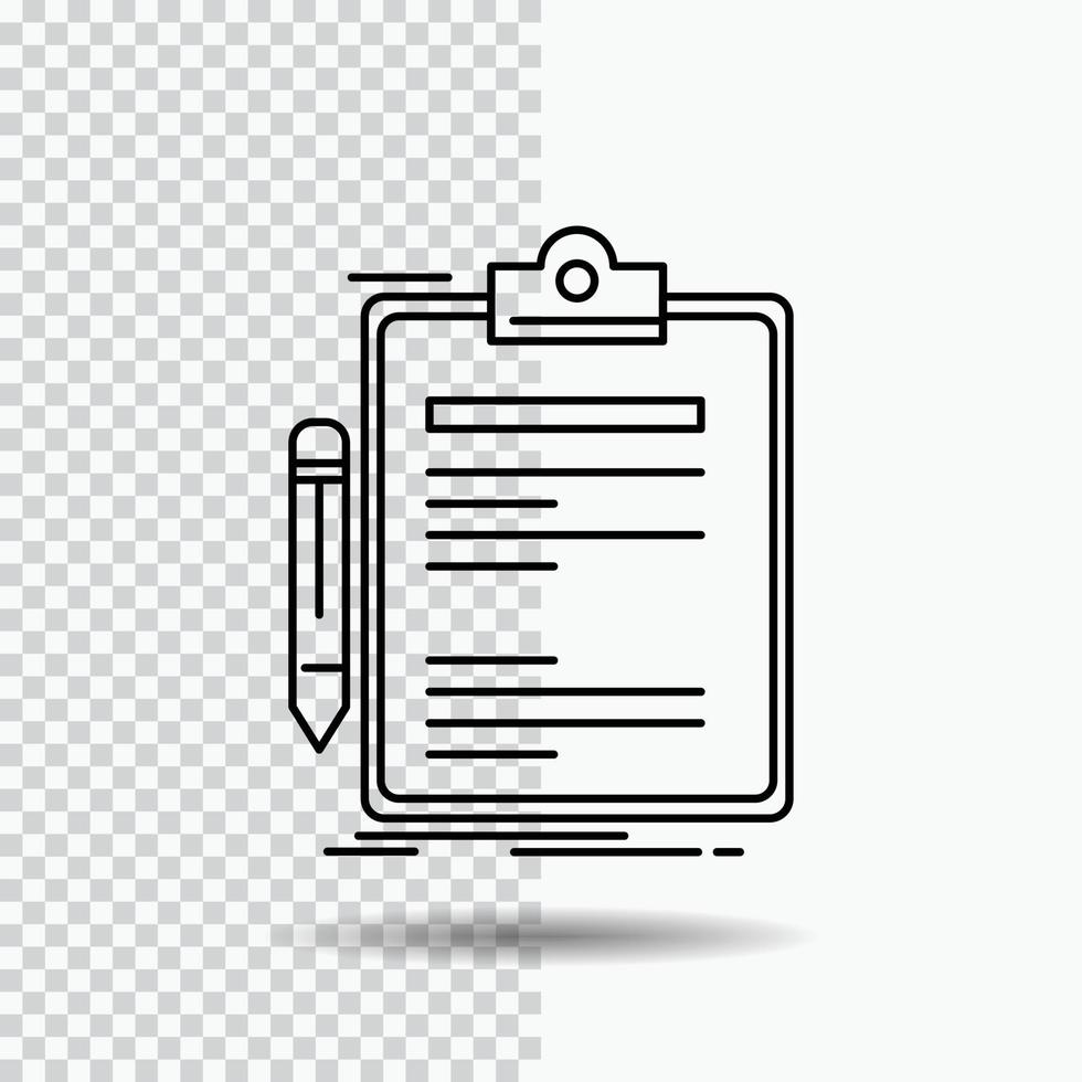Contract. check. Business. done. clip board Line Icon on Transparent Background. Black Icon Vector Illustration