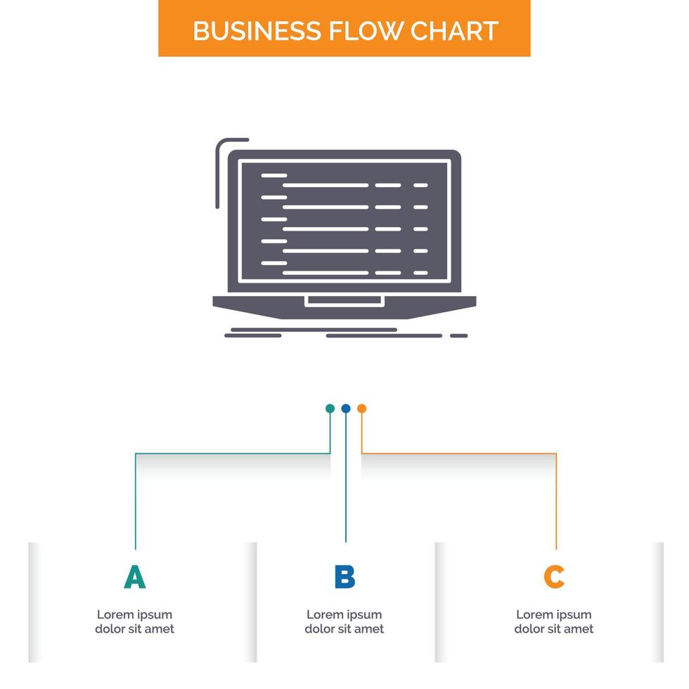 API. aplicación codificación. desarrollador. diseño de diagrama de flujo de negocios de portátiles con 3 pasos. icono de glifo para el lugar de plantilla de fondo de presentación para texto. vector