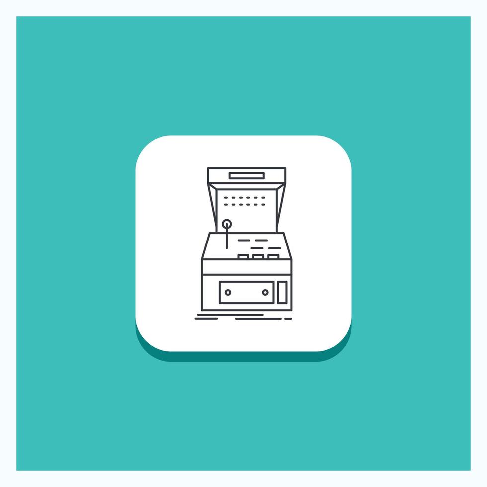 Round Button for Arcade. console. game. machine. play Line icon Turquoise Background vector