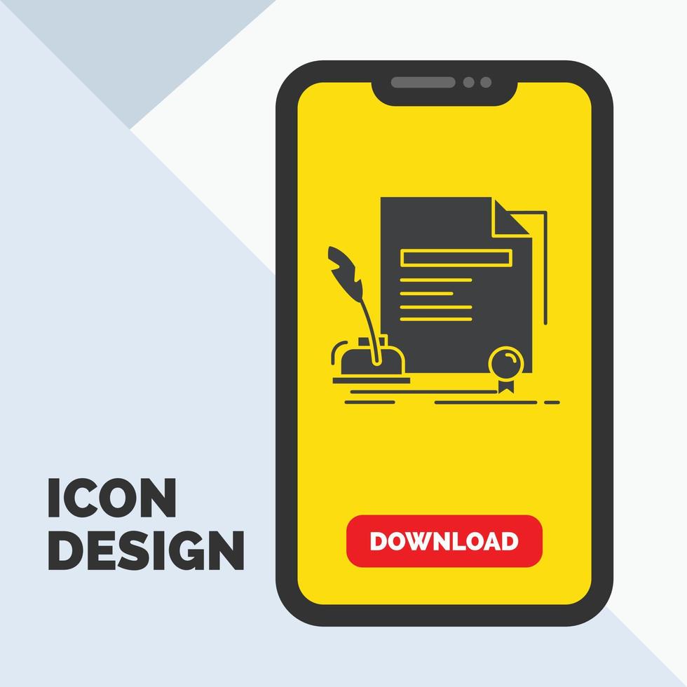 contract. paper. document. agreement. award Glyph Icon in Mobile for Download Page. Yellow Background vector