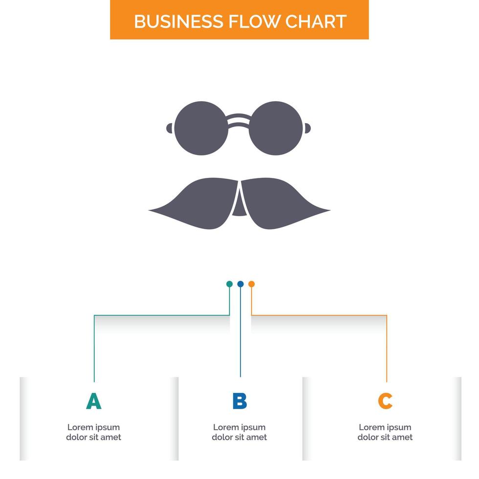 moustache. Hipster. movember. glasses. men Business Flow Chart Design with 3 Steps. Glyph Icon For Presentation Background Template Place for text. vector