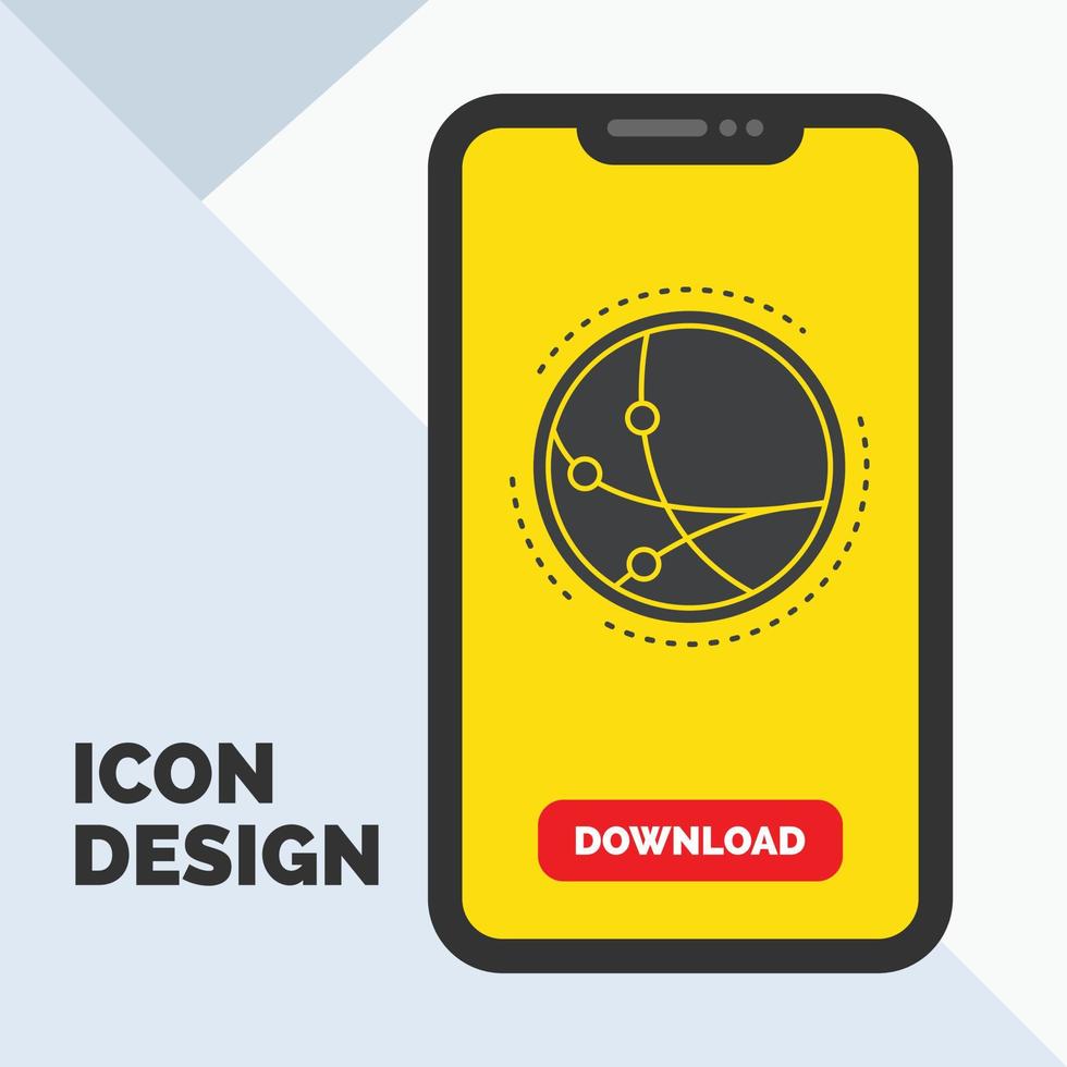 worldwide. communication. connection. internet. network Glyph Icon in Mobile for Download Page. Yellow Background vector