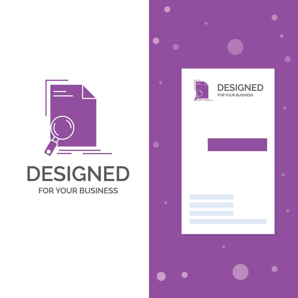 Business Logo for Analysis. document. file. find. page. Vertical Purple Business .Visiting Card template. Creative background vector illustration