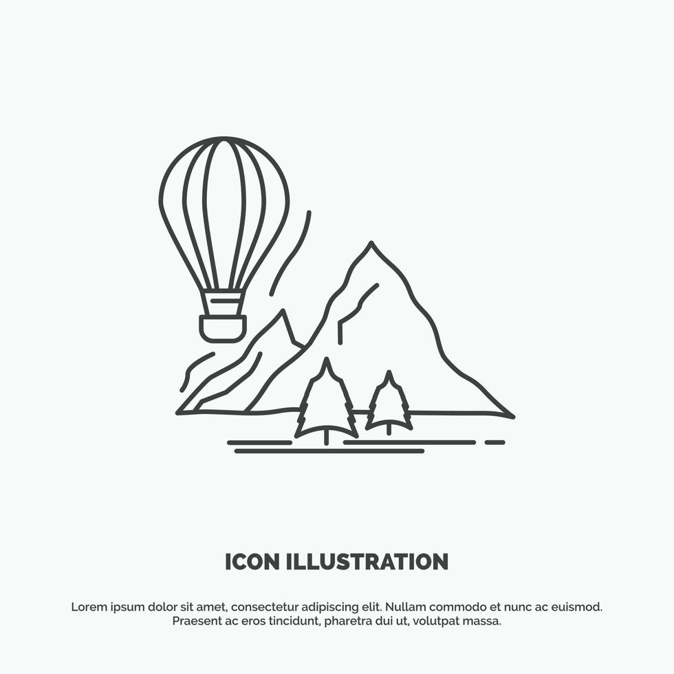 explore. travel. mountains. camping. balloons Icon. Line vector gray symbol for UI and UX. website or mobile application