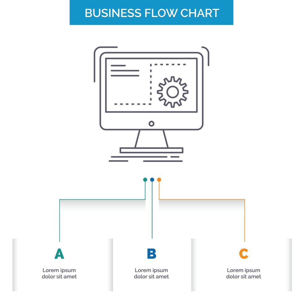Command. computer. function. process. progress Business Flow Chart Design with 3 Steps. Line Icon For Presentation Background Template Place for text vector