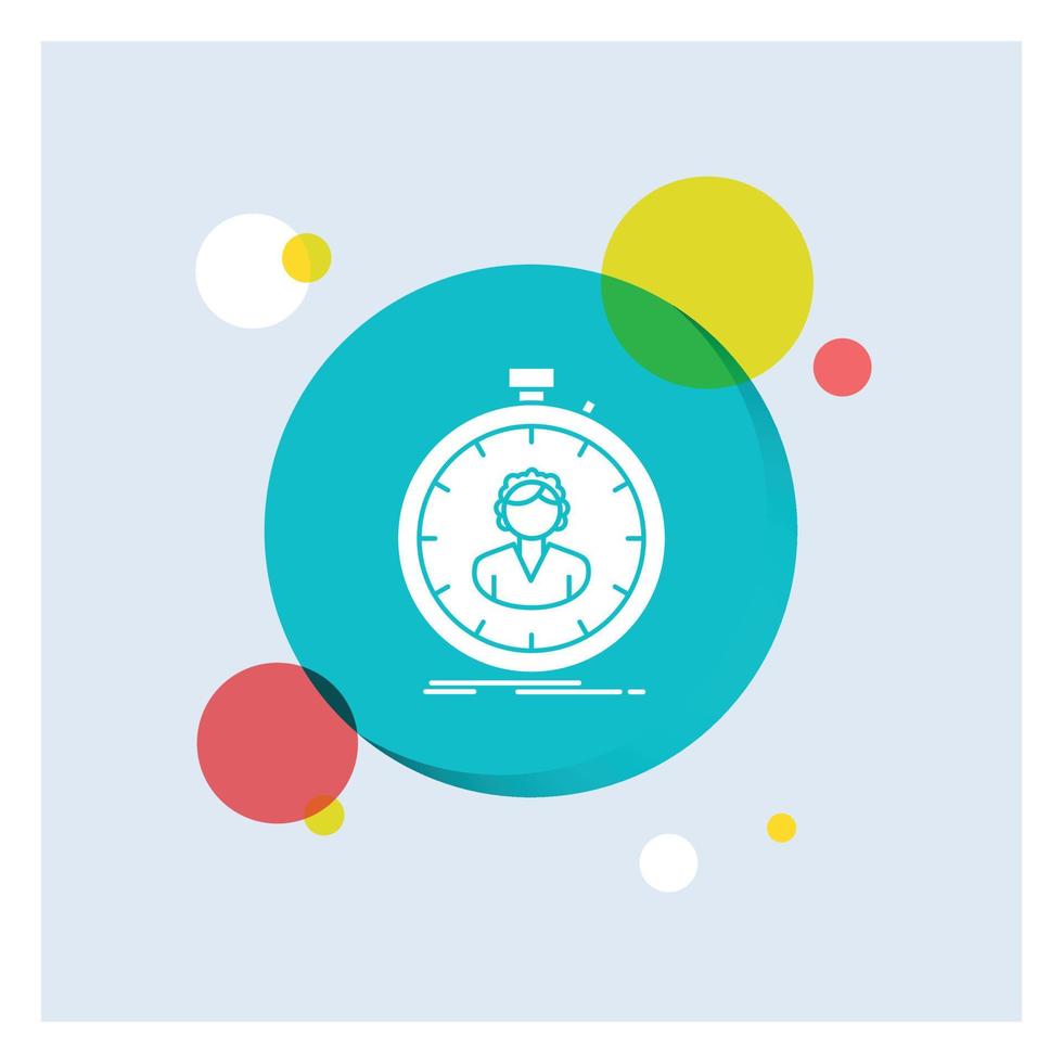 fast. speed. stopwatch. timer. girl White Glyph Icon colorful Circle Background vector