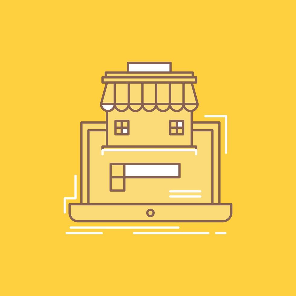 business. marketplace. organization. data. online market Flat Line Filled Icon. Beautiful Logo button over yellow background for UI and UX. website or mobile application vector