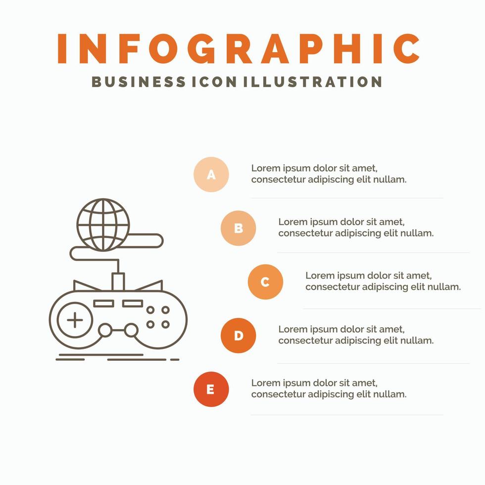 Game. gaming. internet. multiplayer. online Infographics Template for Website and Presentation. Line Gray icon with Orange infographic style vector illustration