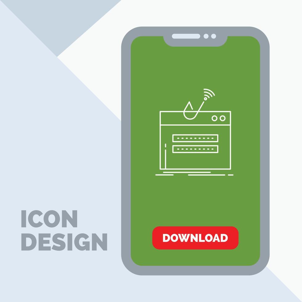 fraude. Internet. acceso. clave. icono de línea de robo en el móvil para la página de descarga vector