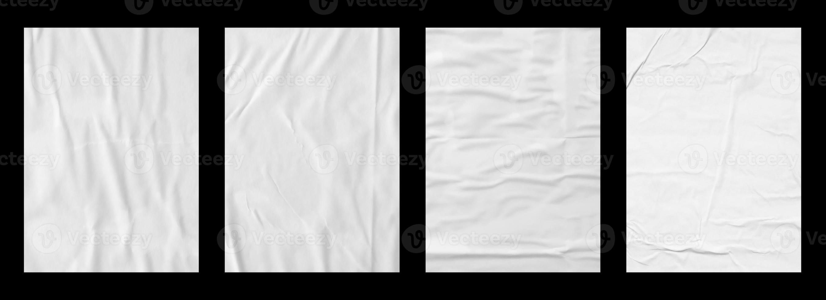 white crumpled and creased paper poster texture set isolated on black background photo