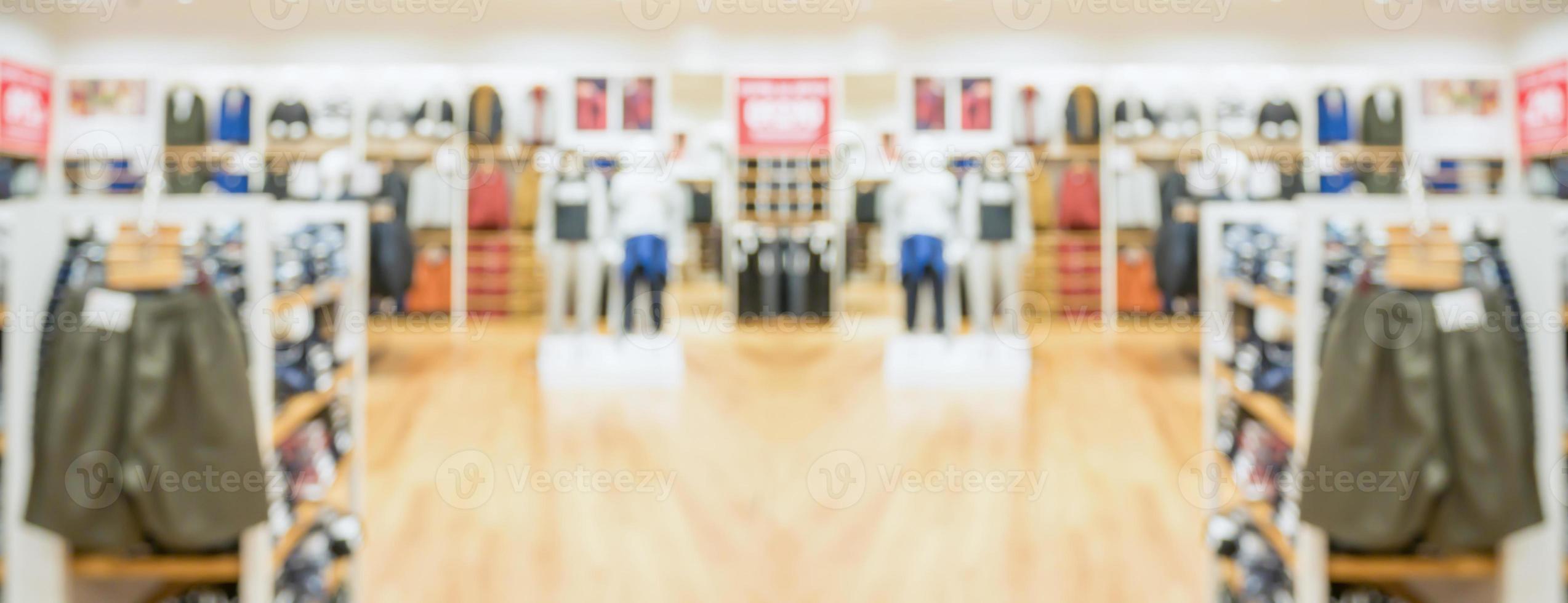 Abstract blur clothing boutique display interior of shopping mall background photo