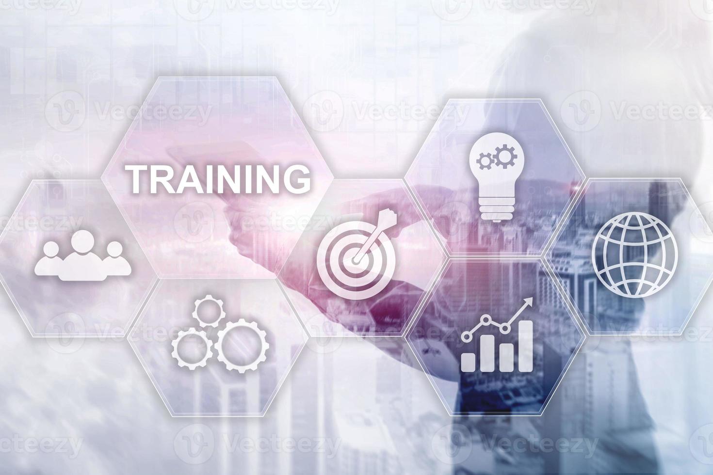 Business training concept. Training Webinar E-learning. Financial technology and communication concept photo