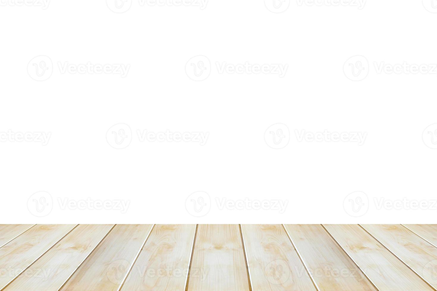 Empty wooden table top isolated on white background for product display montage photo