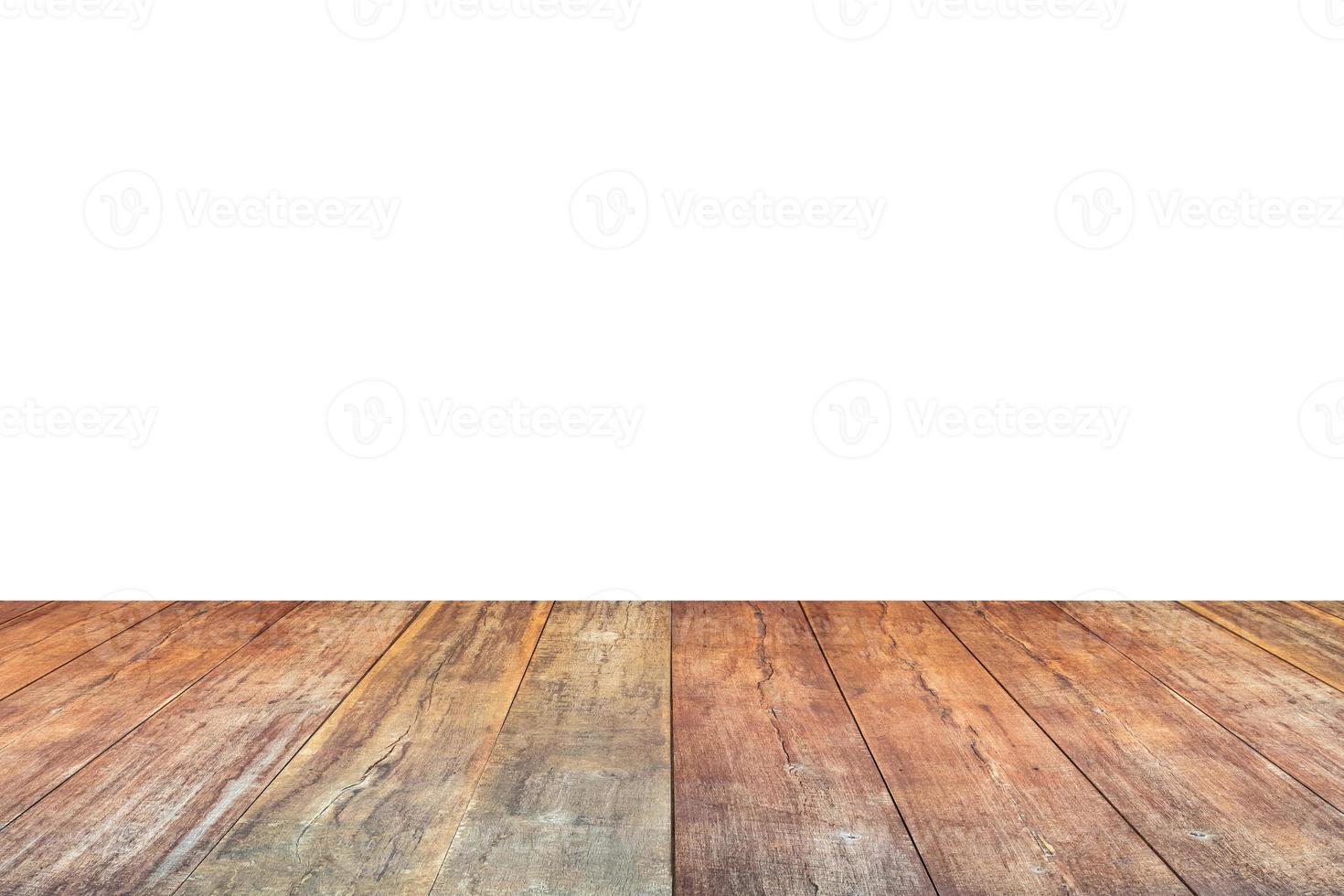 Empty wooden table top isolated on white background for product display photo