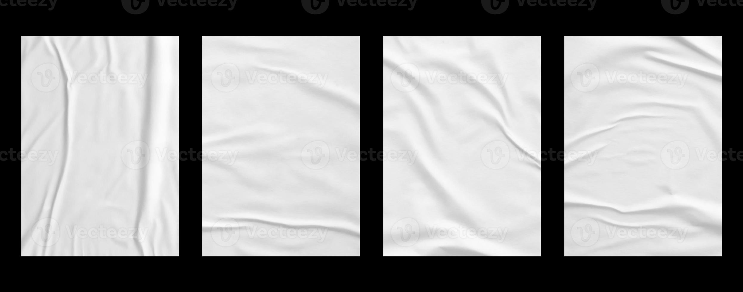 white crumpled and creased paper poster texture set isolated on black background photo