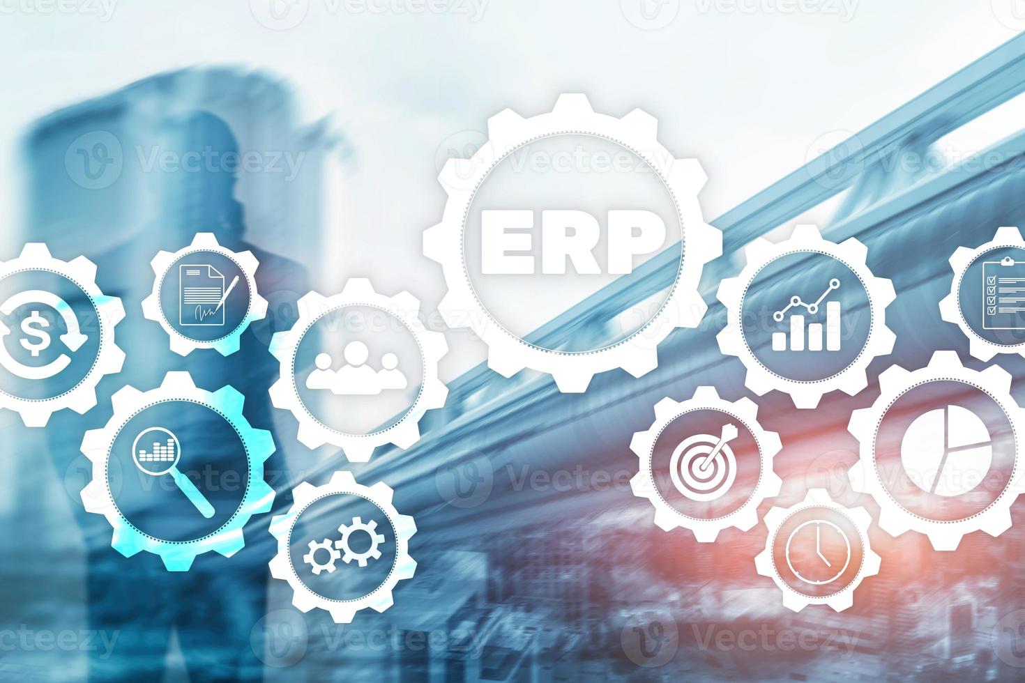 ERP system, Enterprise resource planning on blurred background. Business automation and innovation concept photo