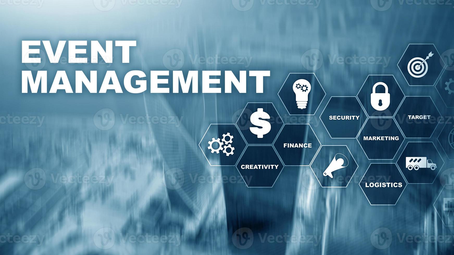 Event management Concept. Event management flowchart. Event management related items. Mixed media business photo
