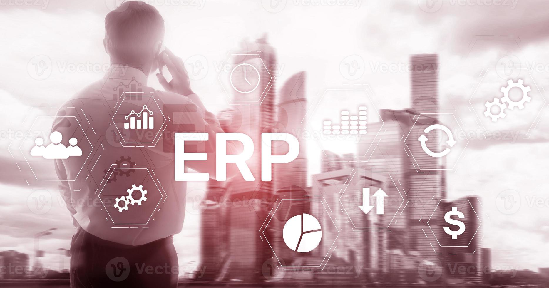 ERP system, Enterprise resource planning on blurred background. Business automation and innovation concept. photo