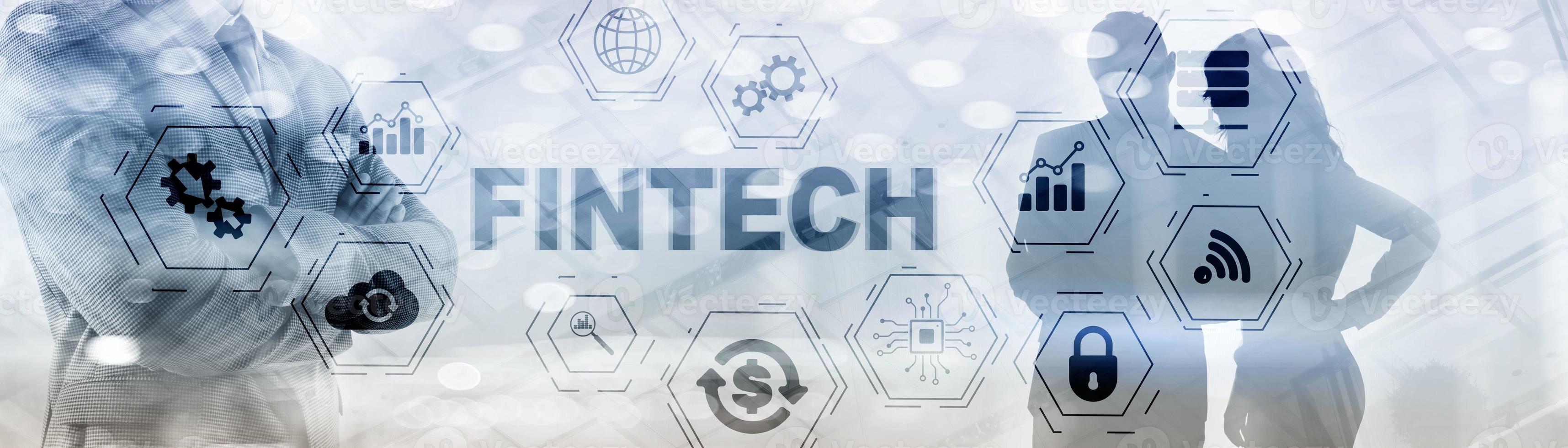 fintech en el banner del sitio web tonificado. concepto de inversión y tecnología financiera de Internet. foto