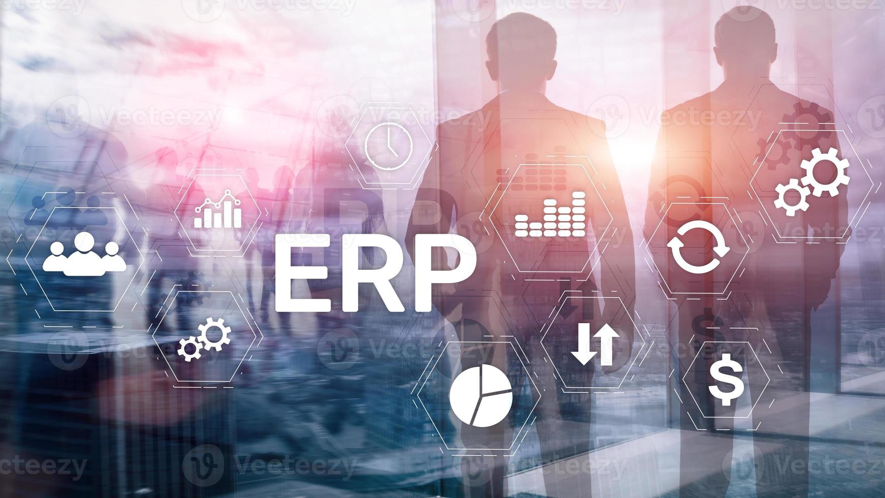 ERP system, Enterprise resource planning on blurred background. Business automation and innovation concept. photo