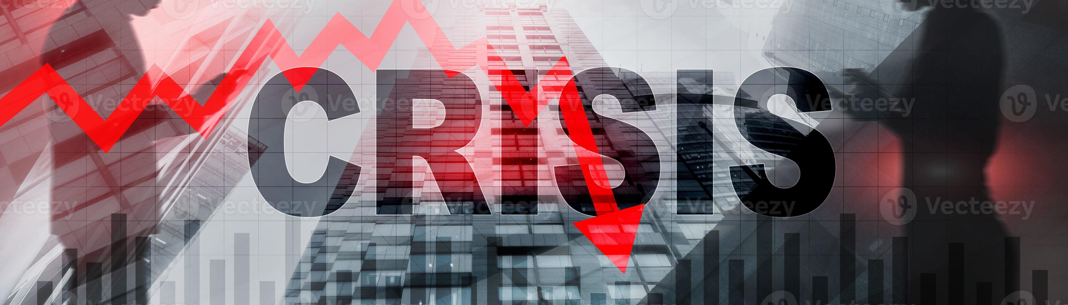 Crisis and red arrow down on abstract website banner. photo