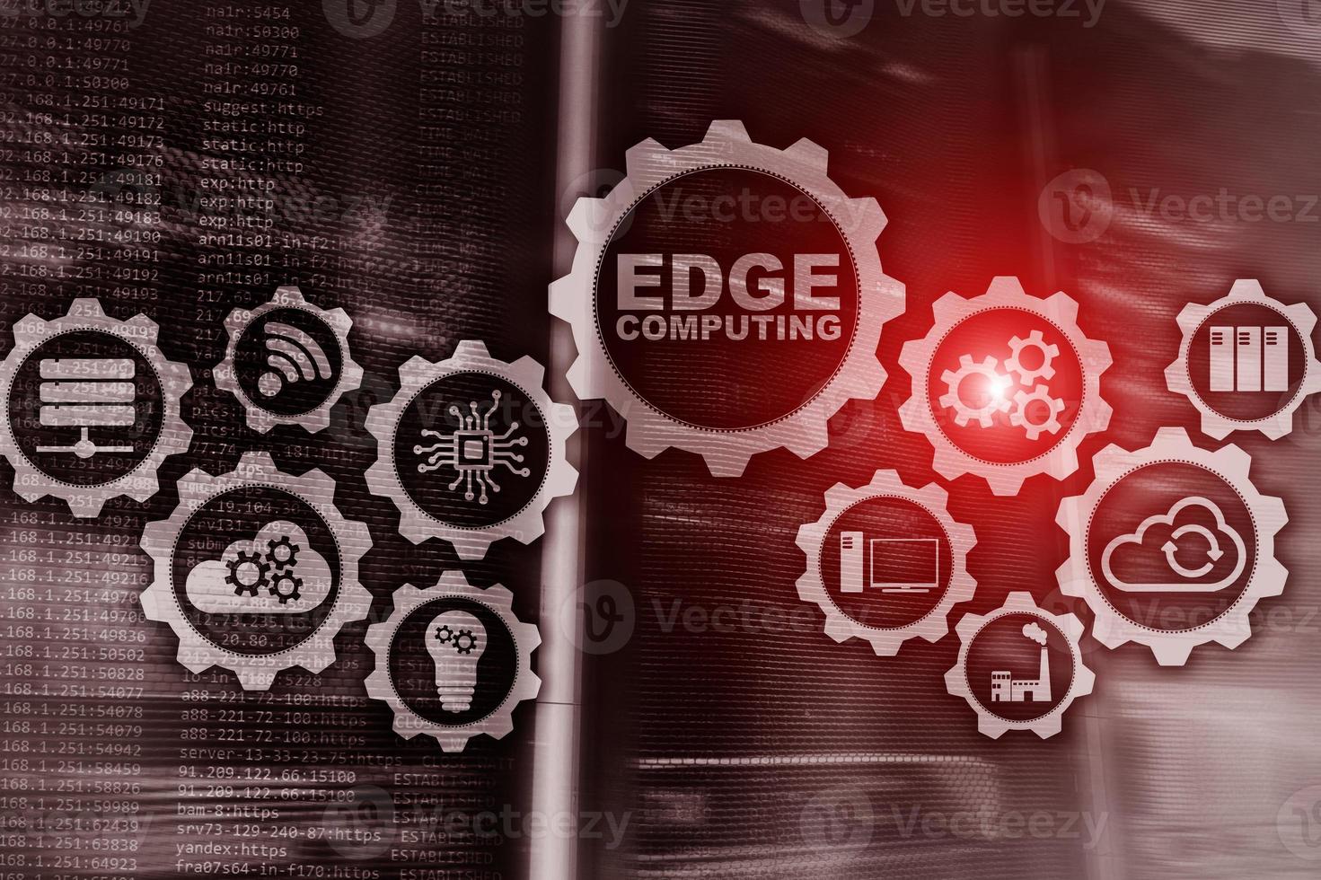 EDGE COMPUTING on modern server room background. Information technology and business concept for resource intensive distributed computing services. photo